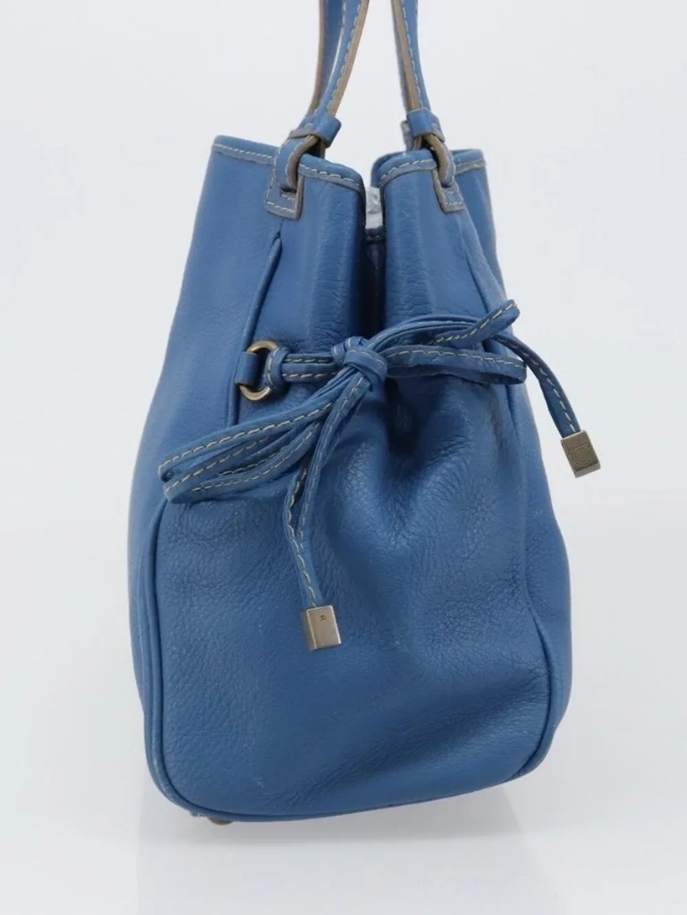 Salvatore Ferragamo Gancini Tote Bag Leather Blue Gold Auth 185584A
